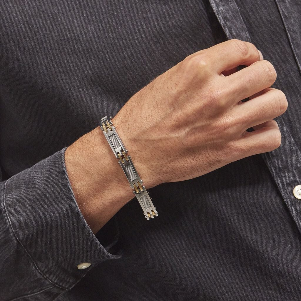 Bracelet Jourdan Zephir Acier Bicolore Dore / Blanc - Anniversaire Homme | Histoire d&rsquo;Or