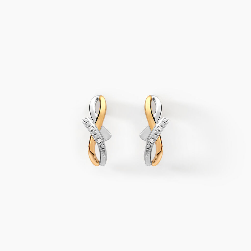Boucles D'oreilles Puces Soukayna Or Bicolore Diamant - Boucles d'oreilles pierres pr&eacute;cieuses Femme | Histoire d&rsquo;Or