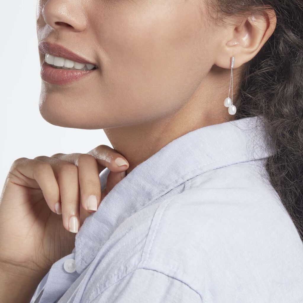 Boucles D'oreilles Pendantes Giacomo Or Blanc Perle De Culture - Boucles d'oreilles mariage Femme | Histoire d&rsquo;Or