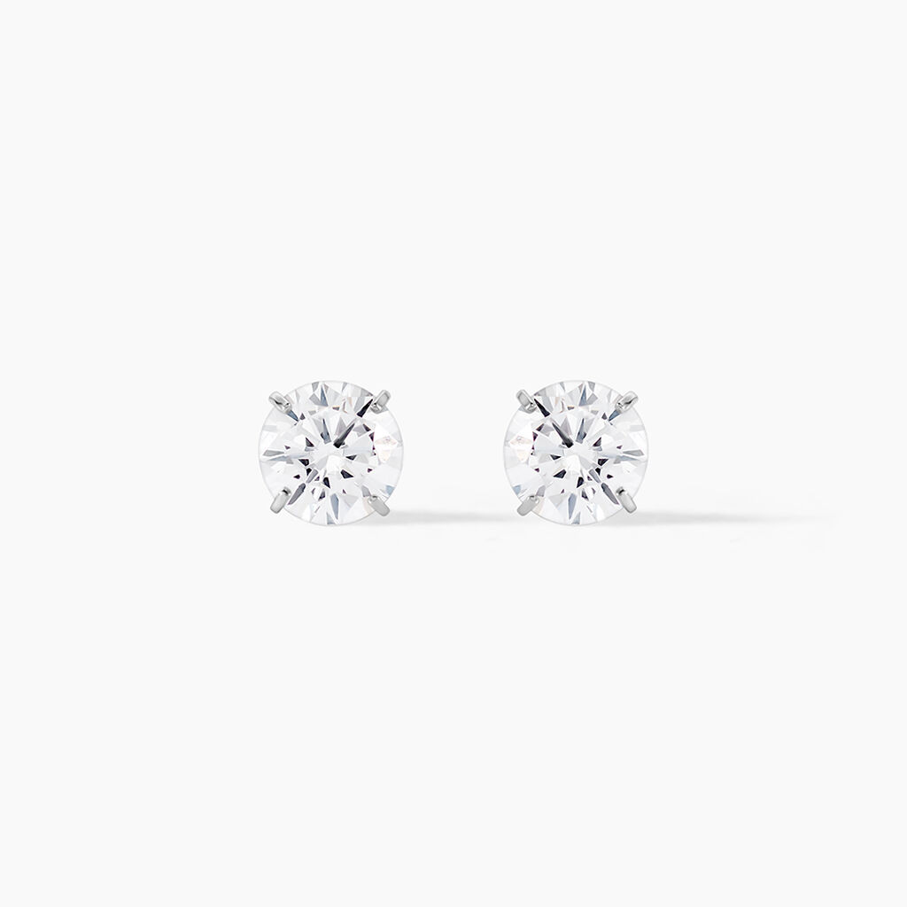 Boucles D'oreilles Puces Or Blanc Katherina Oxyde De Zirconium - Boucles d'oreilles empierr&eacute;es Femme | Histoire d&rsquo;Or