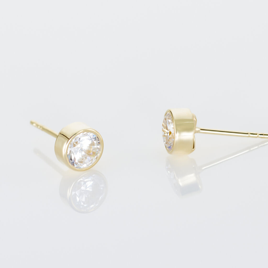 Boucles D'oreilles Puces Elda Serti Clos Or Jaune Oxyde De Zirconium - Boucles d'oreilles empierr&eacute;es Femme | Histoire d&rsquo;Or