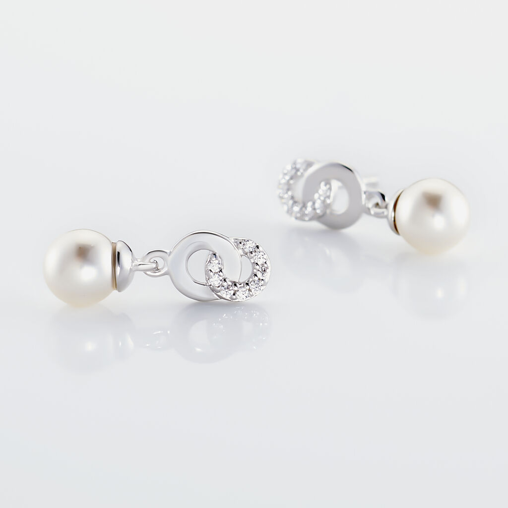 Boucles D'oreilles Pendantes Anilie Argent Blanc Perle D'imitation - Boucles d'oreilles pendantes Femme | Histoire d&rsquo;Or
