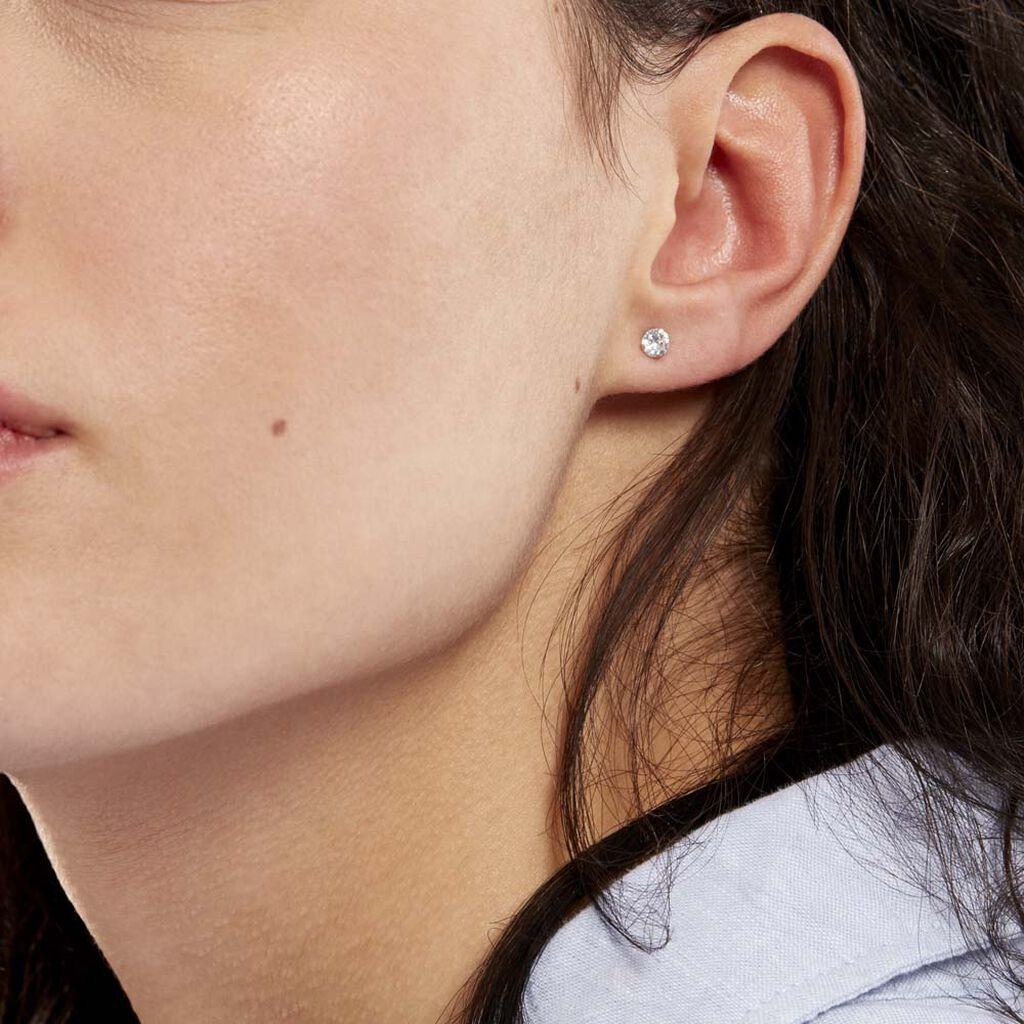 Boucles D'oreilles Puces Eddie Or Blanc Oxyde De Zirconium - Boucles d'oreilles empierr&eacute;es Femme | Histoire d&rsquo;Or