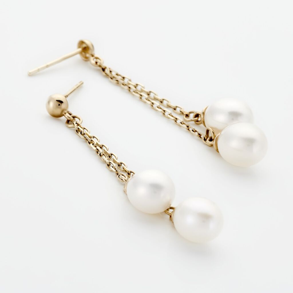 Boucles D'oreilles Pendantes Carrine 2 Fils Or Jaune Perle De Culture - Boucles d'oreilles mariage Femme | Histoire d&rsquo;Or