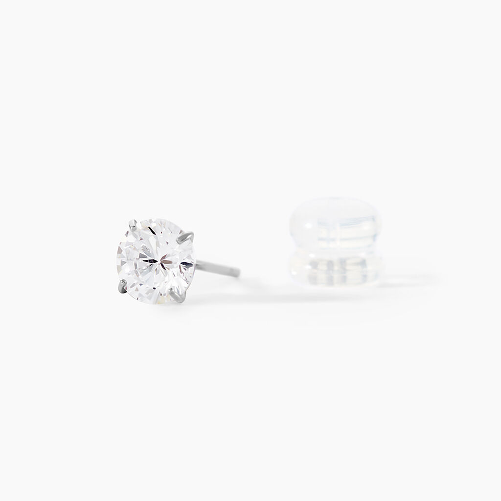 Boucles D'oreilles Puces Or Blanc Katherina Oxyde De Zirconium - Boucles d'oreilles empierr&eacute;es Femme | Histoire d&rsquo;Or