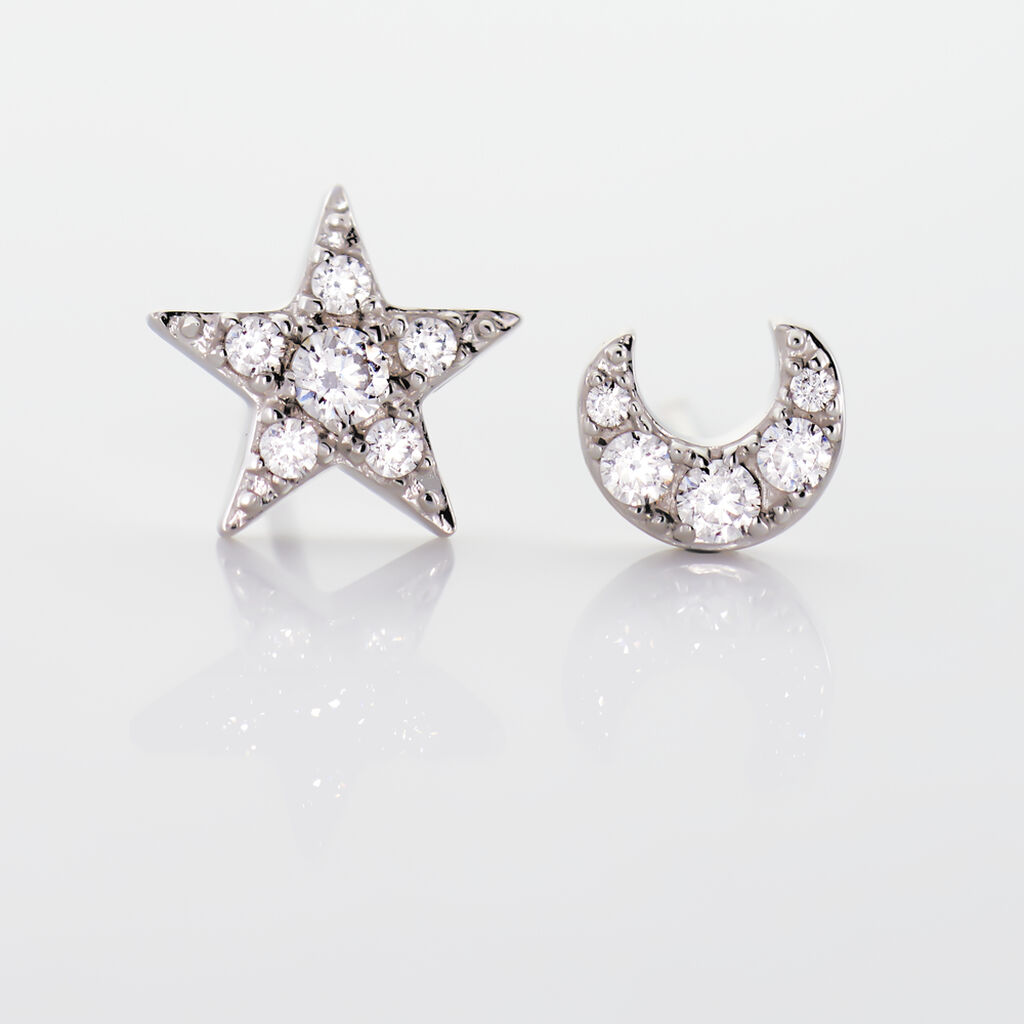 Boucles D'oreilles Puces Eden Or Blanc Oxyde De Zirconium - Boucles d'oreilles empierr&eacute;es Femme | Histoire d&rsquo;Or