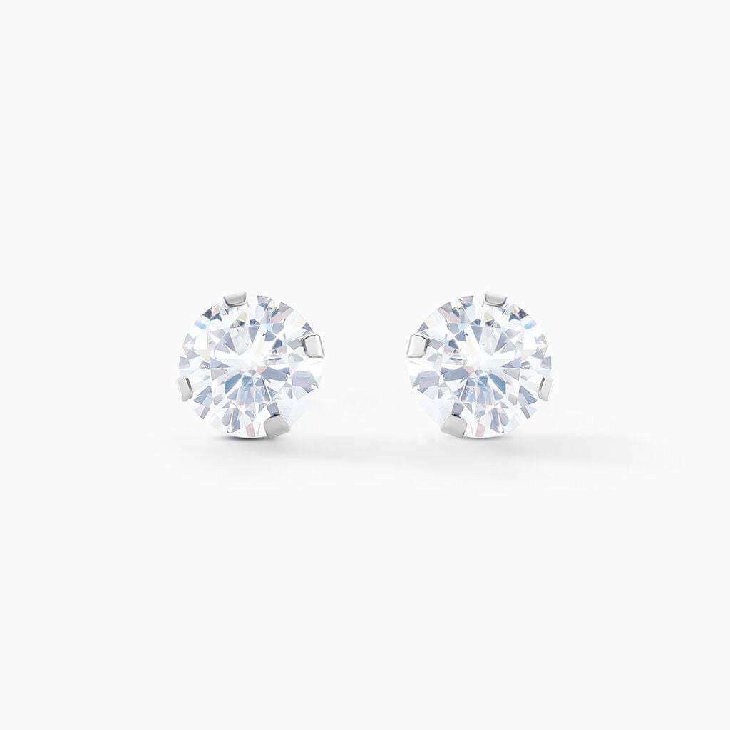 Boucles D'oreilles Puces Eddie Or Blanc Oxyde De Zirconium - Boucles d'oreilles empierr&eacute;es Femme | Histoire d&rsquo;Or