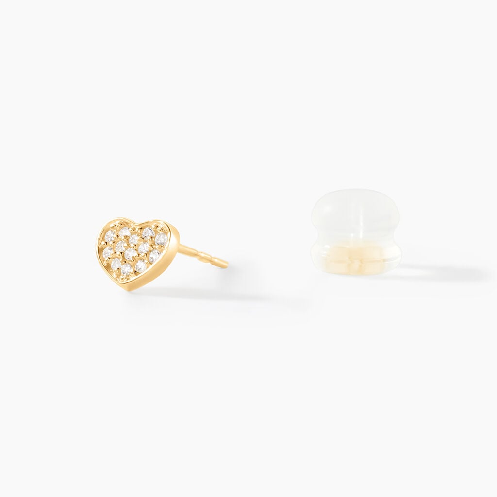 Boucles D'oreilles Puces Giosue Coeur Plein Or Jaune Oxyde De Zirconium - Boucles d'oreilles empierr&eacute;es Famille | Histoire d&rsquo;Or