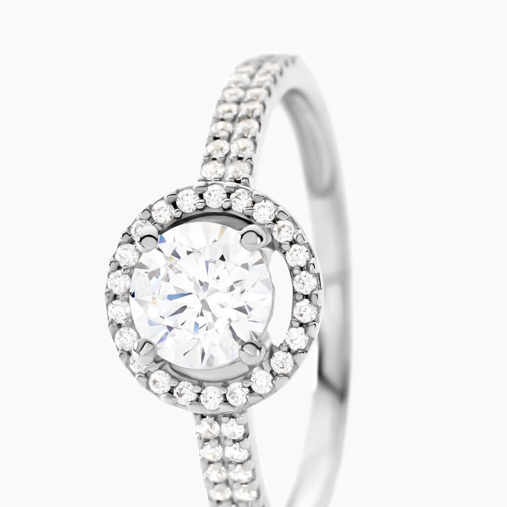 Bague Stelila Or Blanc Oxyde De Zirconium - Bagues de fian&ccedil;ailles ronde Femme | Histoire d&rsquo;Or