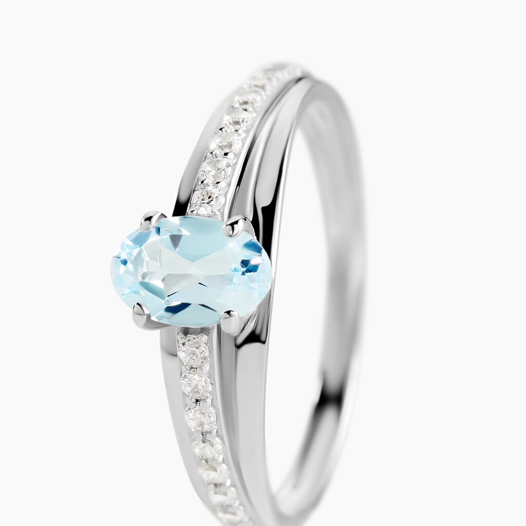Bague Solitaire Tahyss Or Blanc Topaze Et Oxyde De Zirconium - Bagues de fian&ccedil;ailles ovale Femme | Histoire d&rsquo;Or