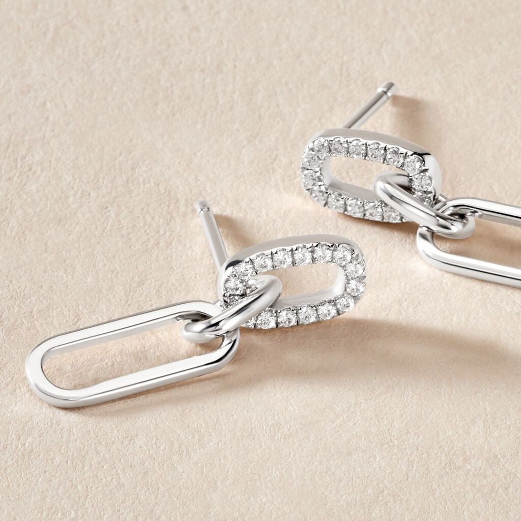 Boucles D'oreilles Pendantes Trait D'union Argent Blanc Oxyde - Boucles d'oreilles empierr&eacute;es Femme | Histoire d&rsquo;Or