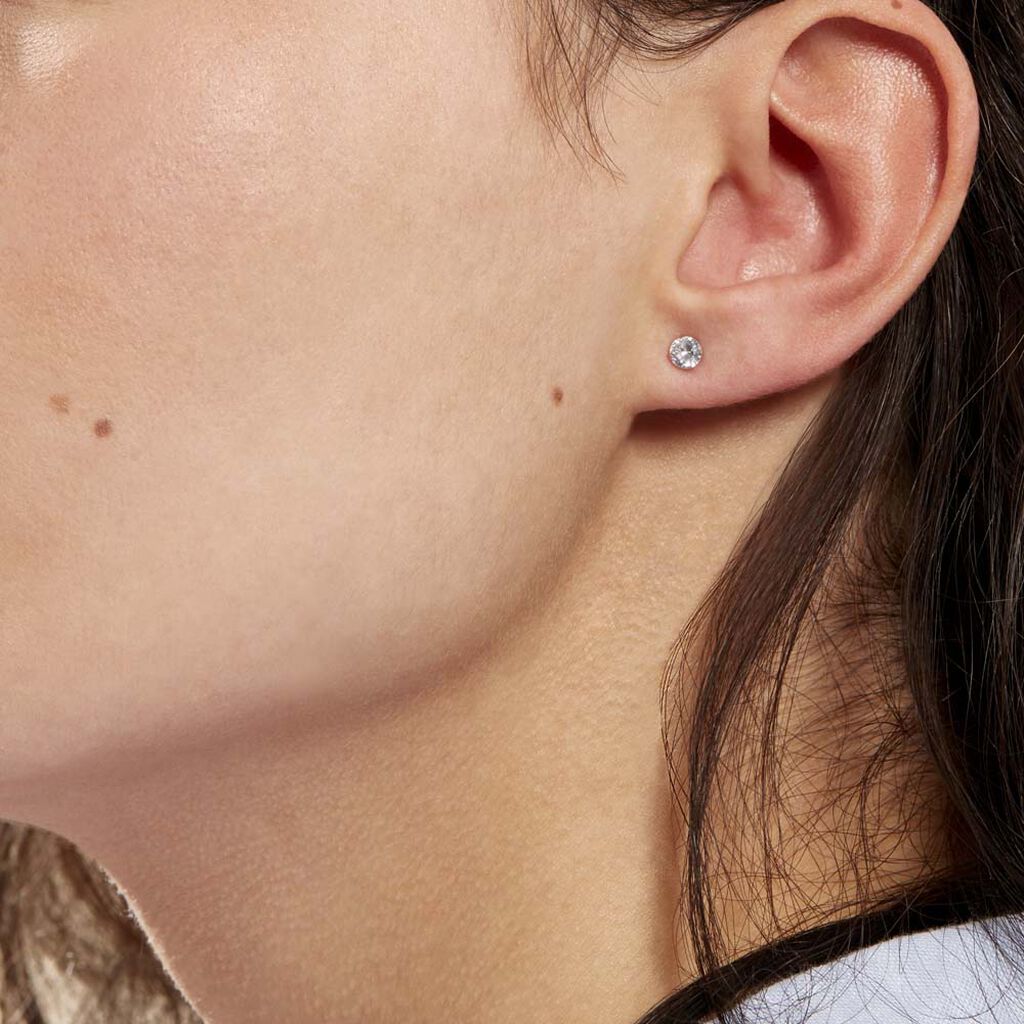 Boucles D'oreilles Puces Eddie Or Blanc Oxyde De Zirconium - Boucles d'oreilles empierr&eacute;es Femme | Histoire d&rsquo;Or