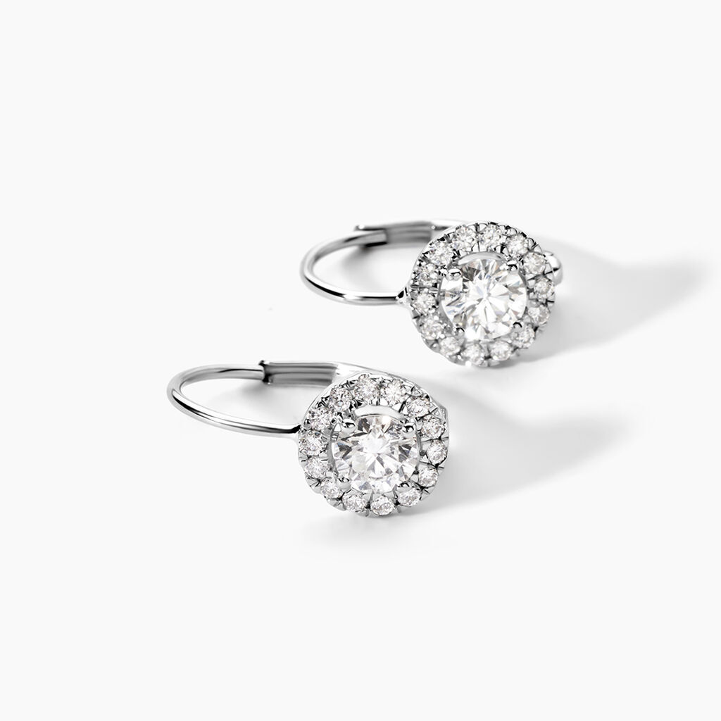 Boucles D'oreilles Pendantes Mentoura Or Blanc Diamant Synth&eacute;tique - Boucles d'oreilles 18 carats Femme | Histoire d&rsquo;Or
