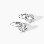 Boucles D'oreilles Pendantes Mentoura Or Blanc Diamant Synth&eacute;tique - Boucles d'oreilles 18 carats Femme | Histoire d&rsquo;Or