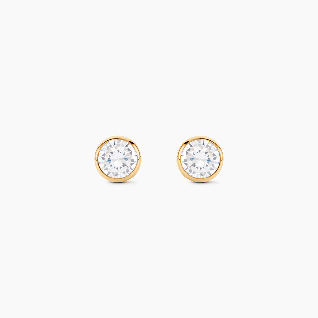 Boucles D'oreilles Puces Elda Serti Clos Or Jaune Oxyde De Zirconium - Boucles d'oreilles empierr&eacute;es Femme | Histoire d&rsquo;Or