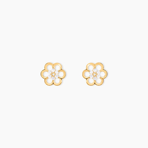 Boucles D'oreilles Puces Philine Fleur Or Jaune Oxyde De Zirconium - Boucles d'oreilles empierr&eacute;es Femme | Histoire d&rsquo;Or