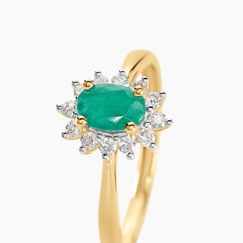 Bague Vladimir Or Jaune Emeraude Diamants - Bagues de fian&ccedil;ailles ovale Femme | Histoire d&rsquo;Or