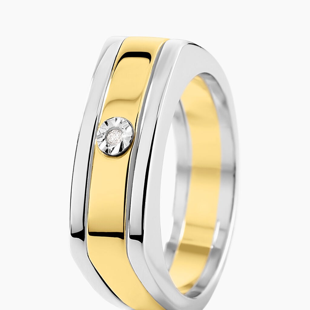 Bague Robinson Argent Bicolore Rhodi&eacute; Diamant Blanc - Bagues de fian&ccedil;ailles vintage Homme | Histoire d&rsquo;Or