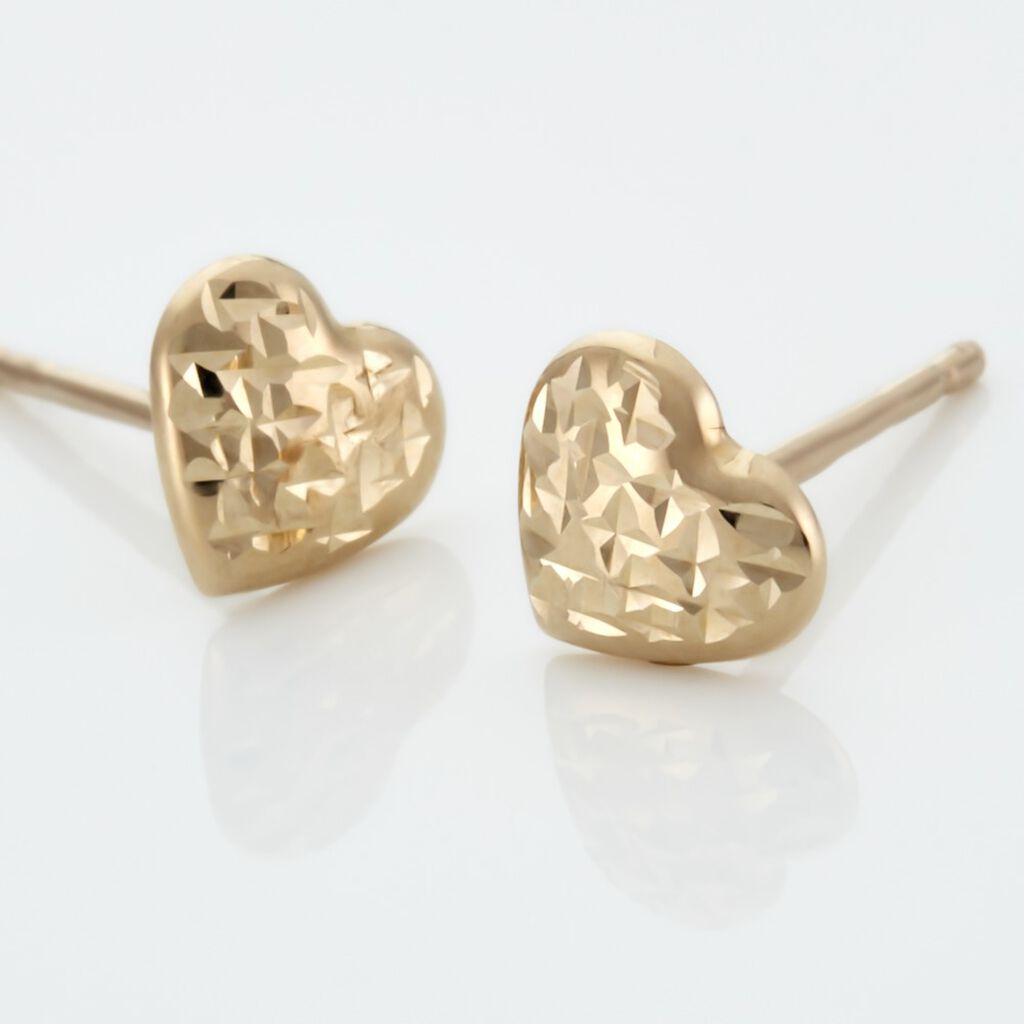 Boucles D'oreilles Puces Arisaema C&oelig;ur Or Jaune - Boucles d'oreilles martel&eacute;es Enfant | Histoire d&rsquo;Or