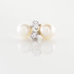 Boucles D'oreilles Puces Eolande Or Blanc Perle De Culture Et Oxyde - Clous d'oreilles Femme | Histoire d&rsquo;Or