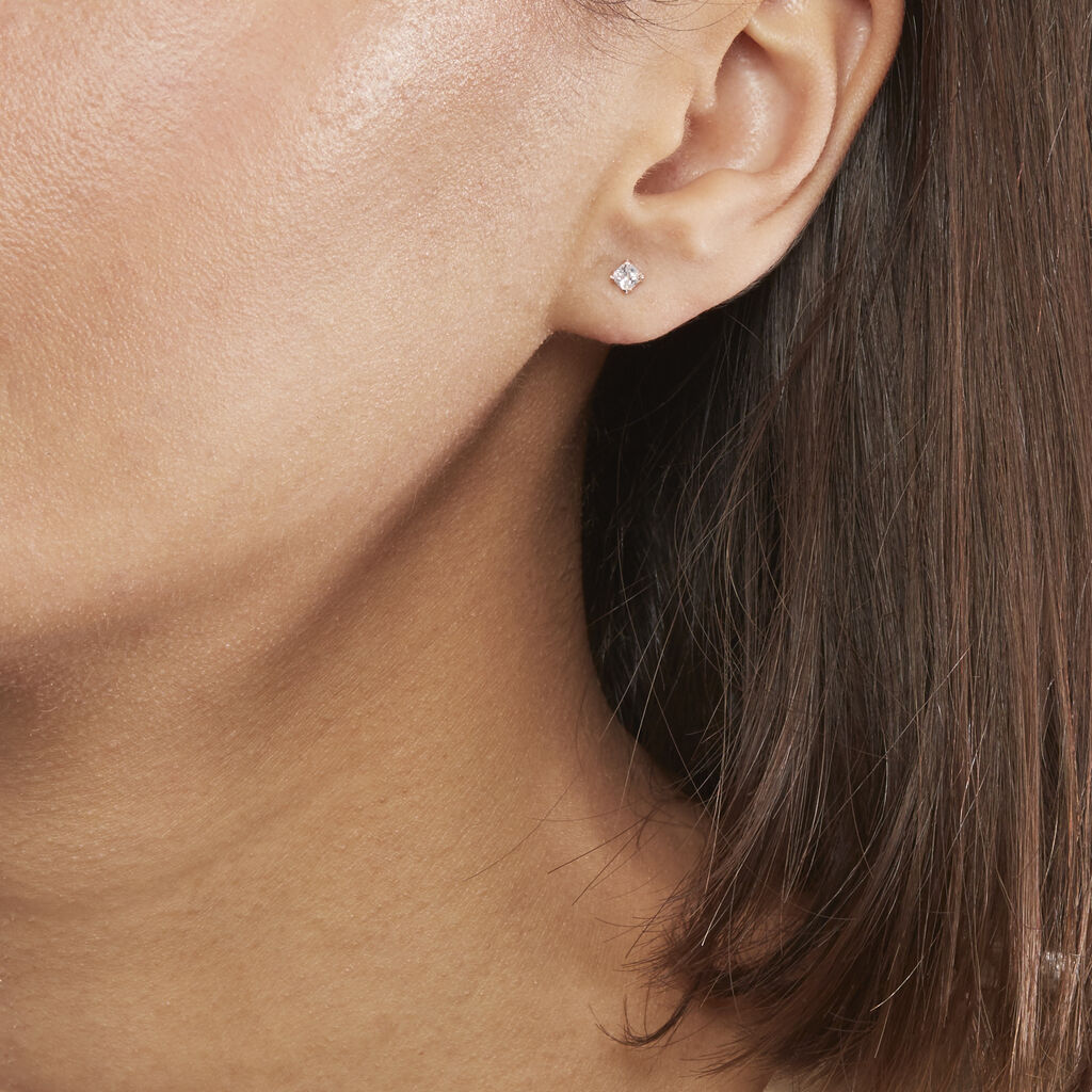 Boucles D'oreilles Puces Doreen Carre Or Rose Oxyde De Zirconium - Boucles d'oreilles empierr&eacute;es Femme | Histoire d&rsquo;Or