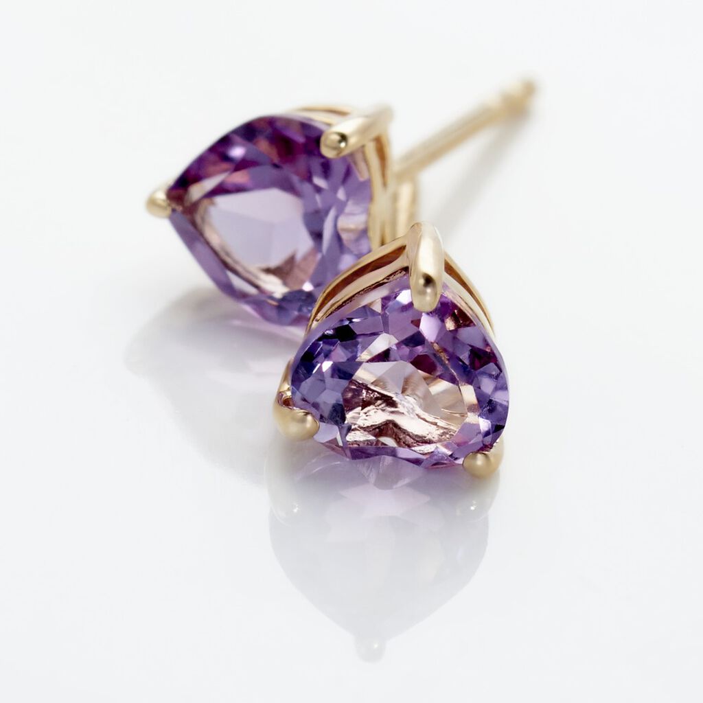Boucles D'oreilles Puces Salona Or Jaune Amethyste - Boucles d'oreilles empierr&eacute;es Femme | Histoire d&rsquo;Or