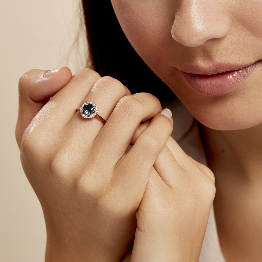 Bague Adryene Or Rose Topaze Et Oxyde De Zirconium - Bagues de fian&ccedil;ailles ronde Femme | Histoire d&rsquo;Or