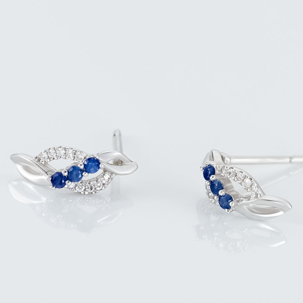 Boucles D'oreilles Puces Rosalyne Or Blanc Saphir Et Diamant - Boucles d'oreilles pierres pr&eacute;cieuses Femme | Histoire d&rsquo;Or