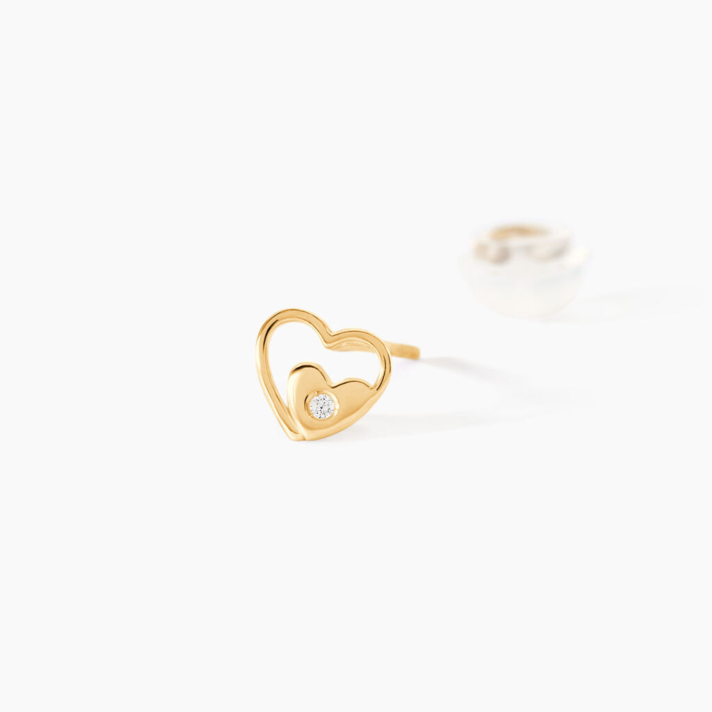 Boucles D'oreilles Puces Terentille Coeur Or Jaune Oxyde De Zirconium - Boucles d'oreilles empierr&eacute;es Enfant | Histoire d&rsquo;Or