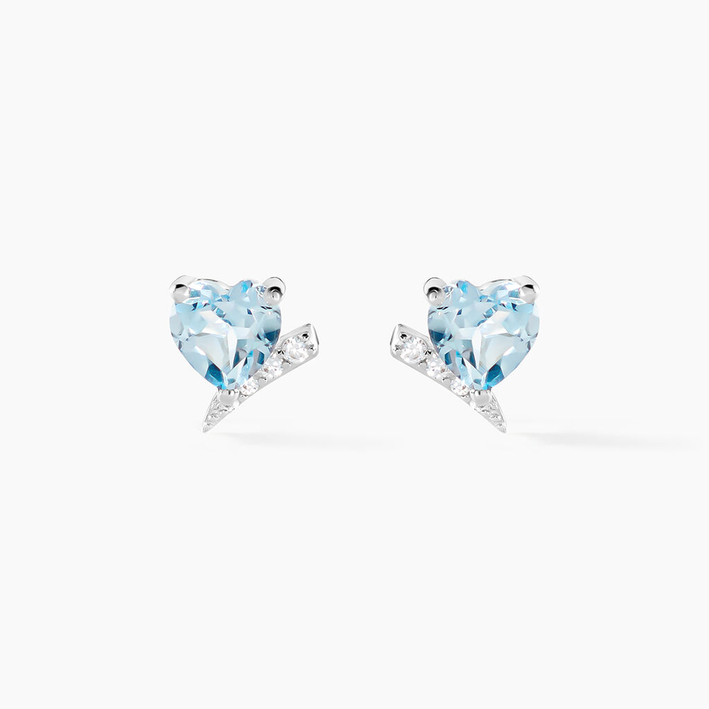 Boucles D'oreilles Puces Eva Or Blanc Topaze Et Oxyde De Zirconium - Boucles d'oreilles empierr&eacute;es Femme | Histoire d&rsquo;Or