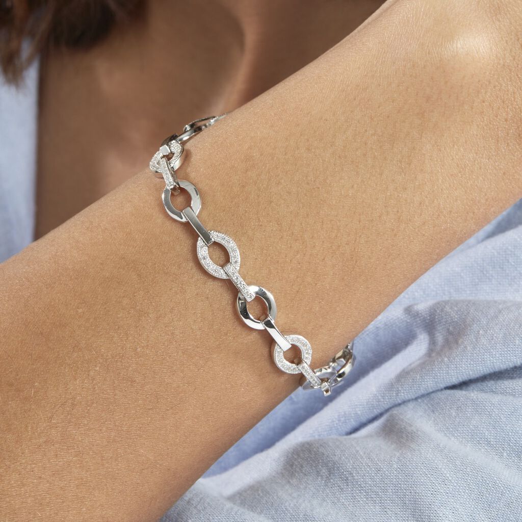 Bracelet Jonc Tehei Argent Blanc Oxyde De Zirconium - Bracelets Pierre Femme | Histoire d&rsquo;Or
