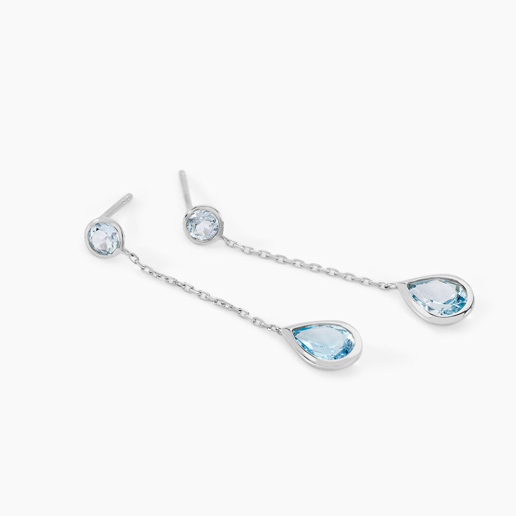 Boucles D'oreilles Pendantes Brenda Or Blanc Topaze - Boucles d'oreilles empierr&eacute;es Femme | Histoire d&rsquo;Or