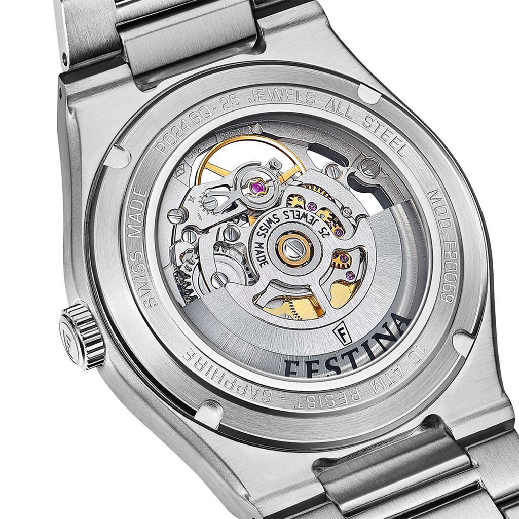 Montre Festina Swiss Made Automatic Squelette 40 Argent&eacute; - Montres m&eacute;caniques Homme | Histoire d&rsquo;Or
