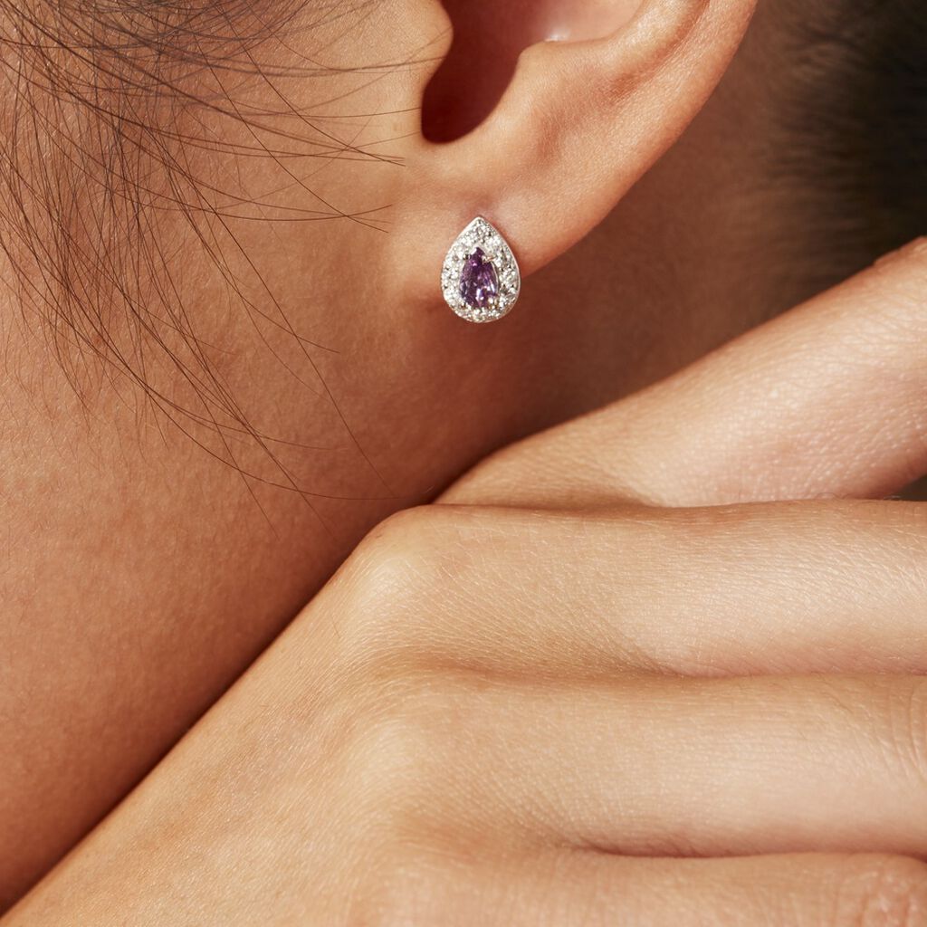 Boucles D'oreilles Puces Argent Blanc Tania Oxydes De Zirconium - Boucles d'oreilles empierr&eacute;es Femme | Histoire d&rsquo;Or