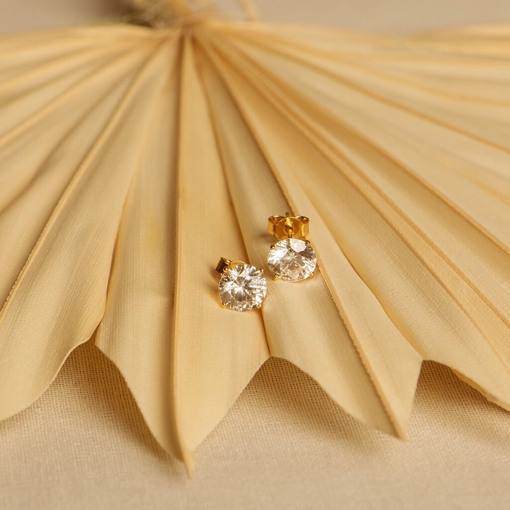 Boucles D'oreilles Puces Eddie Or Jaune Oxyde De Zirconium - Boucles d'oreilles empierr&eacute;es Femme | Histoire d&rsquo;Or