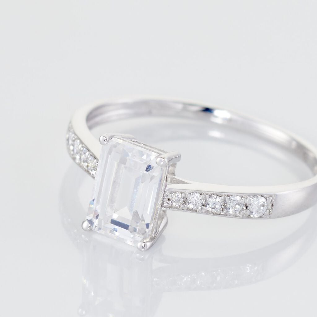 Bague Or Blanc Gesacus Oxyde De Zirconium - Solitaires accompagn&eacute;s Femme | Histoire d&rsquo;Or