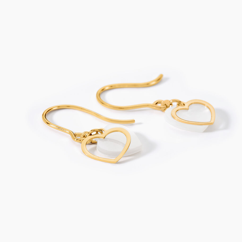 Boucles D'oreilles Pendantes Na&iuml;ade Or Jaune Nacre - Boucles d'oreilles empierr&eacute;es Femme | Histoire d&rsquo;Or