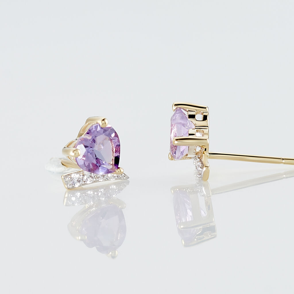Boucles D'oreilles Puces Eva Or Jaune Amethyste Et Oxyde De Zirconium - Boucles d'oreilles empierr&eacute;es Femme | Histoire d&rsquo;Or