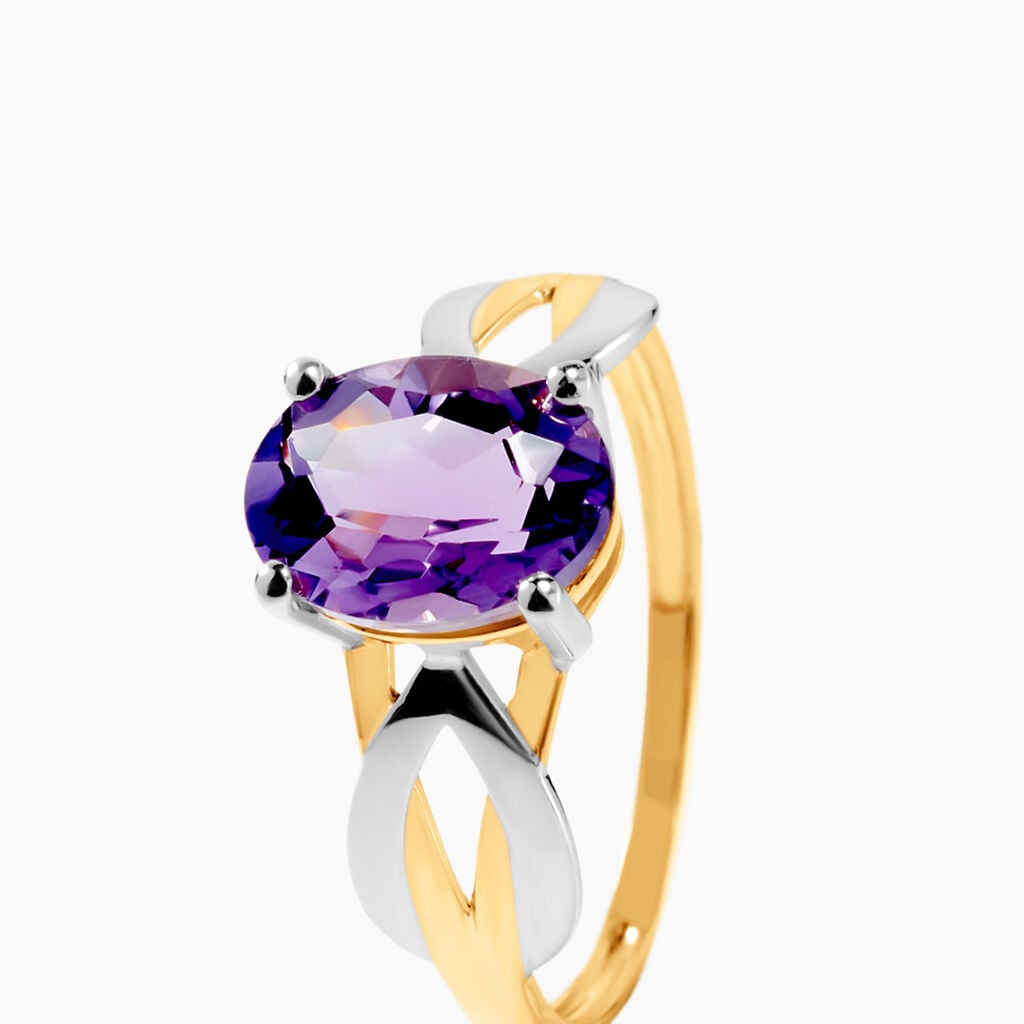 Bague Or Bicolore Bonnie Am&eacute;thyste - Bagues de fian&ccedil;ailles ovale Femme | Histoire d&rsquo;Or