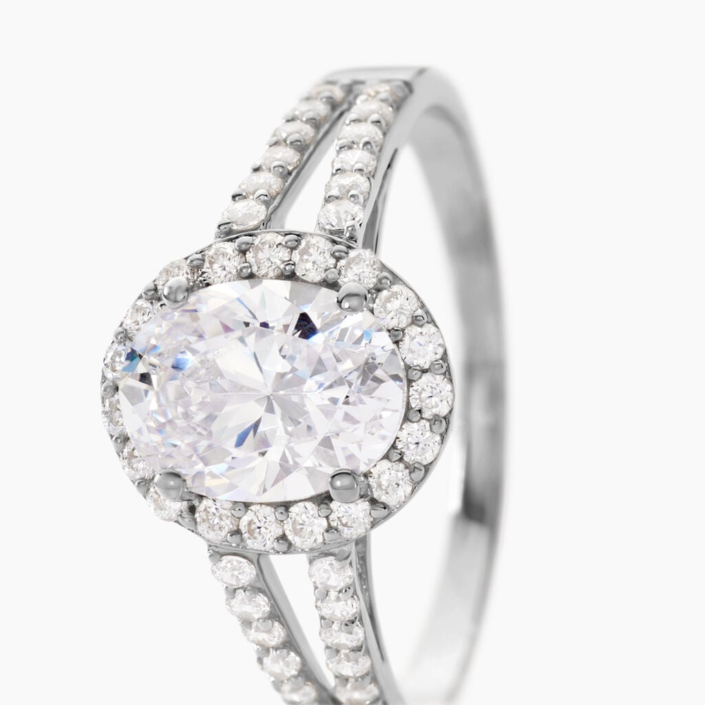 Bague Arjun Or Blanc Oxyde De Zirconium - Bagues de fian&ccedil;ailles ovale Femme | Histoire d&rsquo;Or