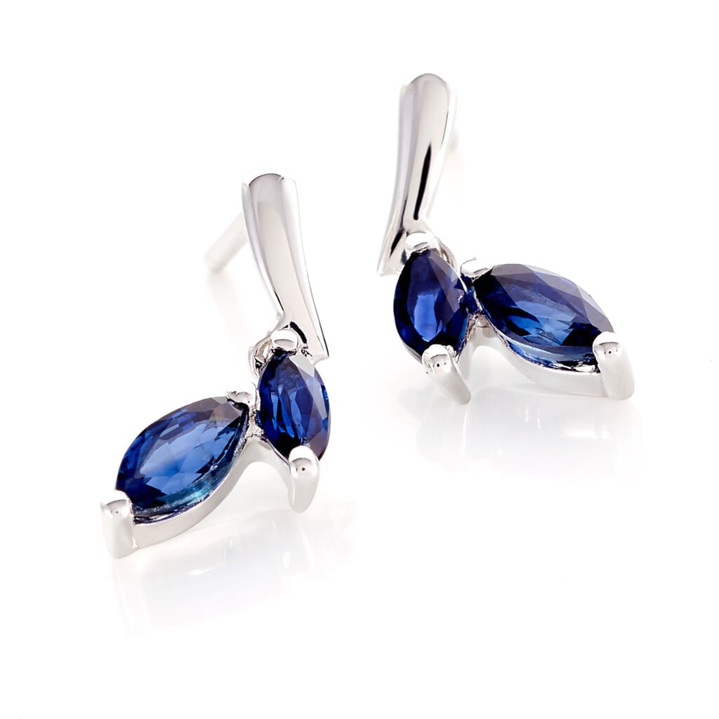 Boucles D'oreilles Pendantes Navette Or Blanc Saphir - Boucles d'oreilles pierres pr&eacute;cieuses Femme | Histoire d&rsquo;Or