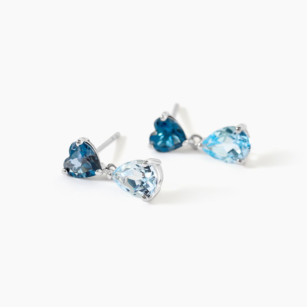 Boucles D'oreilles Puces Lenuta Or Blanc Topaze Bleu Sky Topaze - Boucles d'oreilles empierr&eacute;es Femme | Histoire d&rsquo;Or