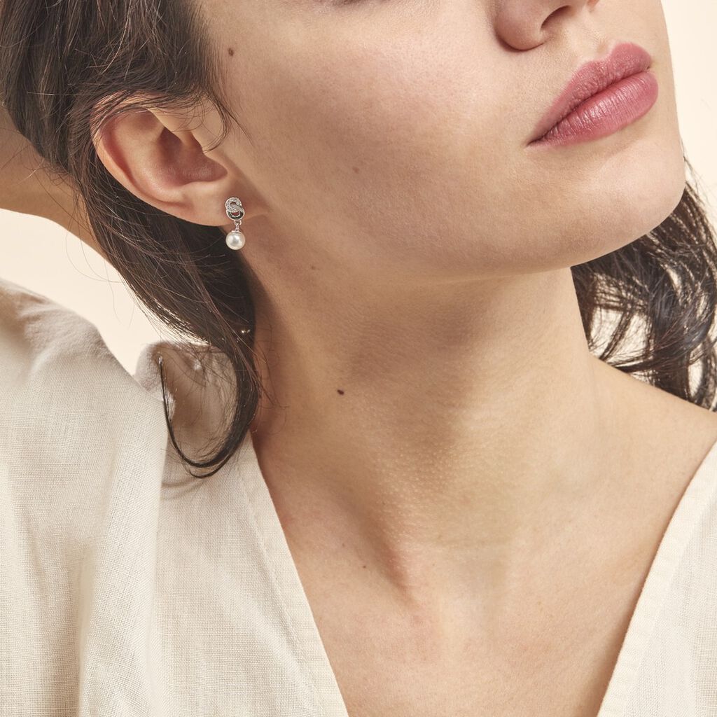 Boucles D'oreilles Pendantes Anilie Argent Blanc Perle D'imitation - Boucles d'oreilles pendantes Femme | Histoire d&rsquo;Or