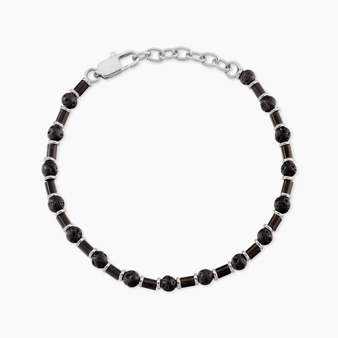 Bracelet Silas Acier Noir Pierre De Lave - Bracelets Lithoth&eacute;rapie Homme | Histoire d&rsquo;Or