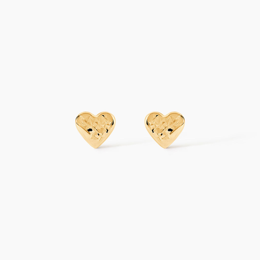 Boucles D'oreilles Puces Arisaema C&oelig;ur Or Jaune - Boucles d'oreilles martel&eacute;es Enfant | Histoire d&rsquo;Or