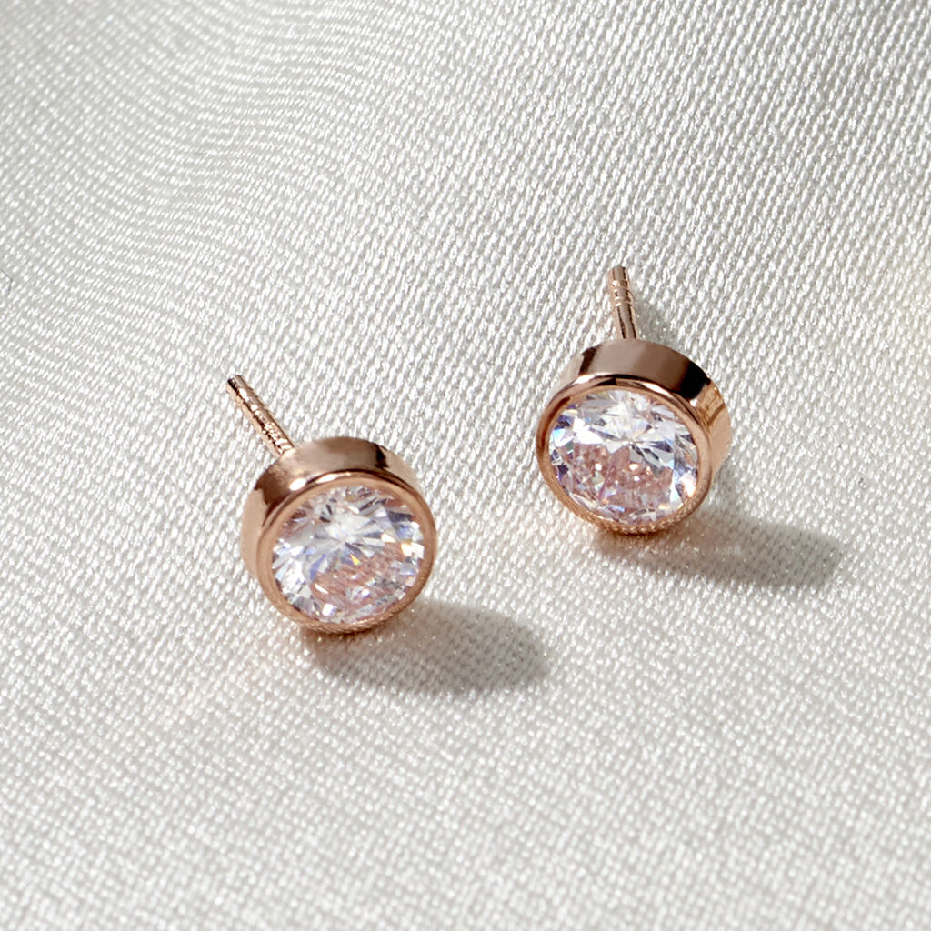 Boucles D'oreilles Puces Elda Serti Clos Or Rose Oxyde De Zirconium - Boucles d'oreilles empierr&eacute;es Femme | Histoire d&rsquo;Or