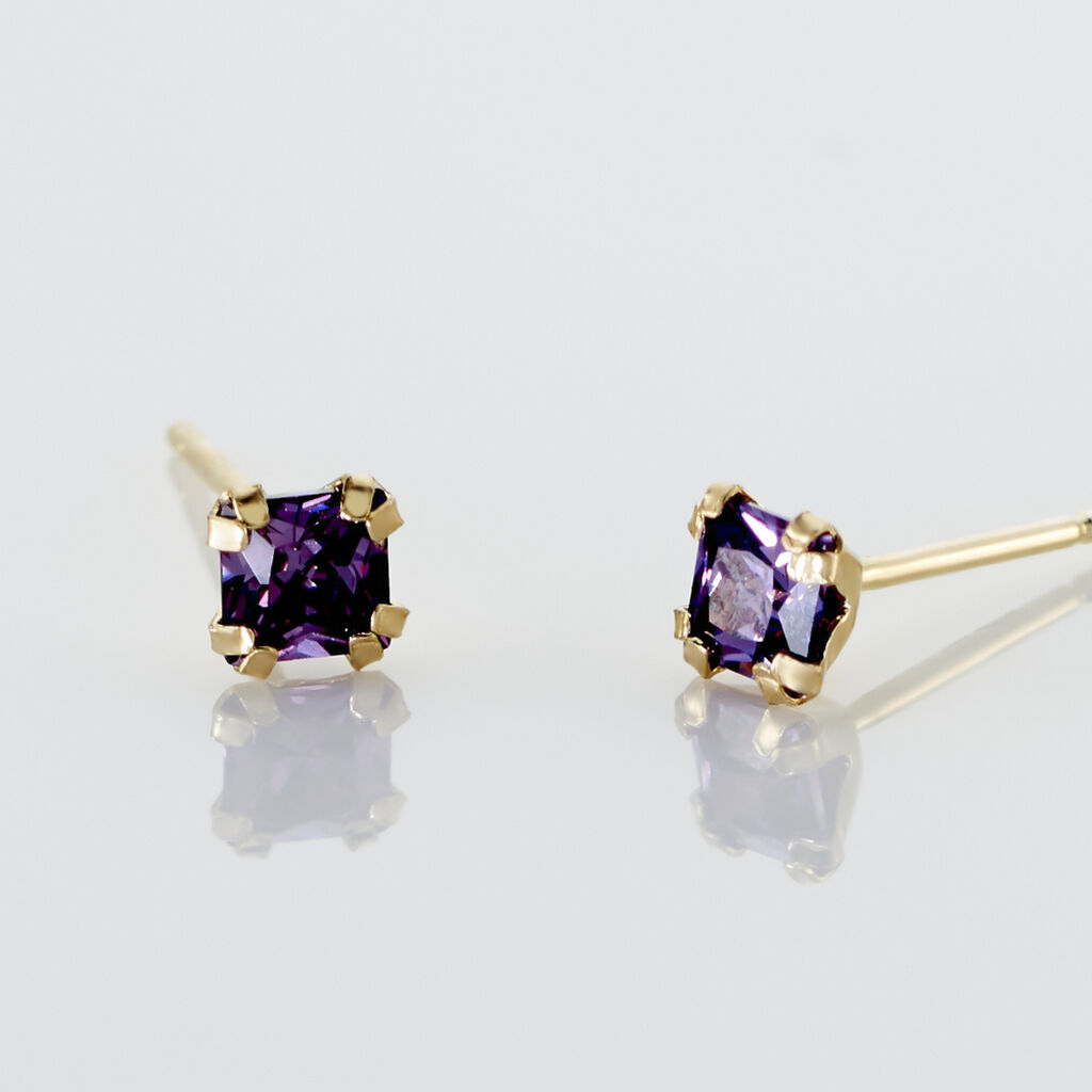 Boucles D'oreilles Puces Doreen Carre Or Jaune Oxyde De Zirconium - Boucles d'oreilles empierr&eacute;es Femme | Histoire d&rsquo;Or