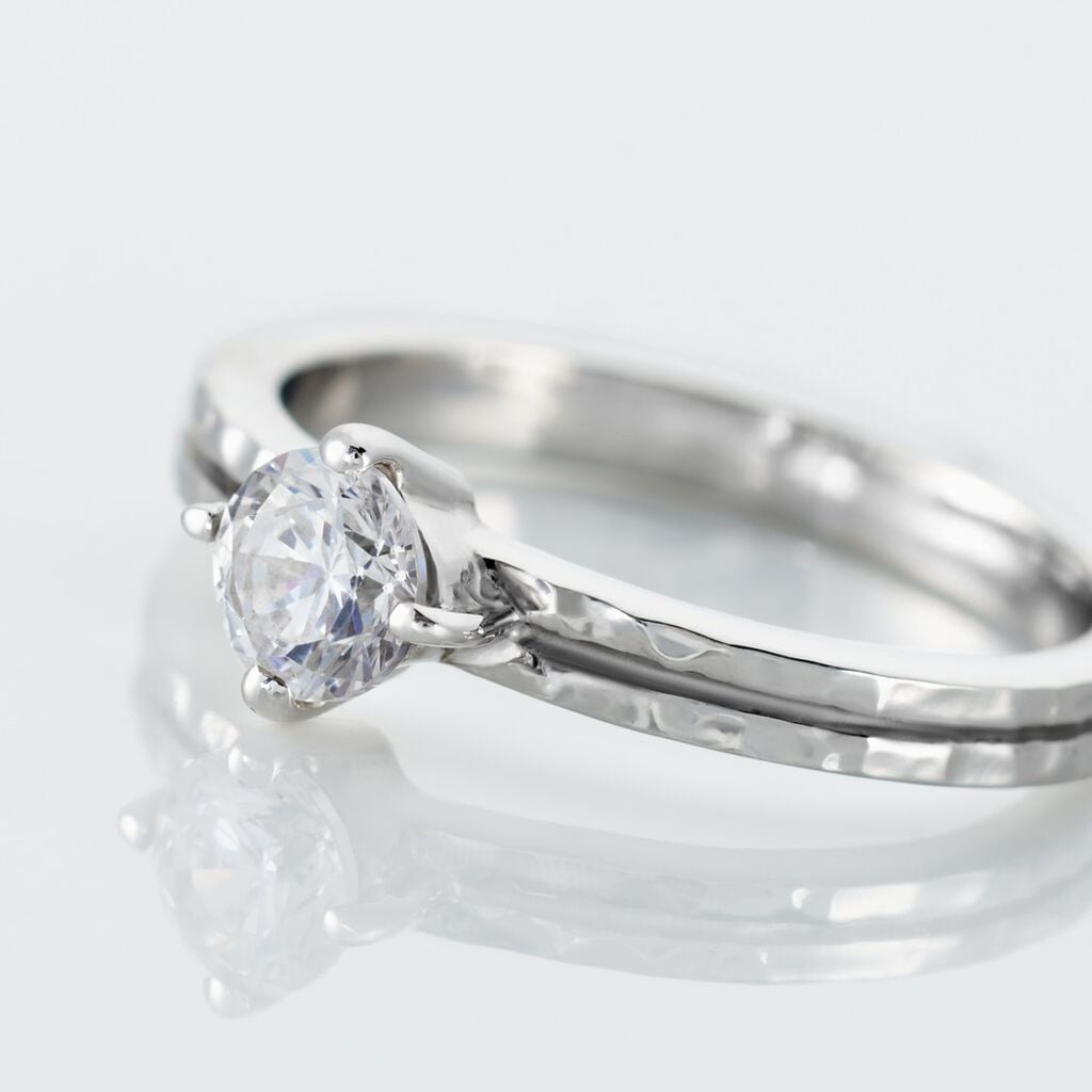 Bague Solitaire Argent Blanc Candi Oxyde De Zirconium - Bagues de fian&ccedil;ailles ronde Femme | Histoire d&rsquo;Or