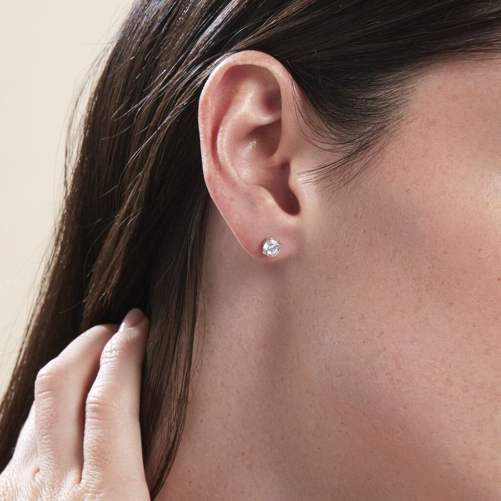 Boucles D'oreilles Puces Or Blanc Katherina Oxyde De Zirconium - Boucles d'oreilles empierr&eacute;es Femme | Histoire d&rsquo;Or