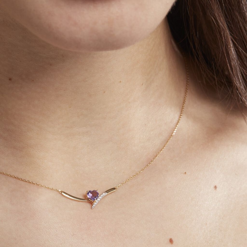 Collier Eva Or Jaune Amethyste Et Oxyde De Zirconium - Colliers pierre Femme | Histoire d&rsquo;Or